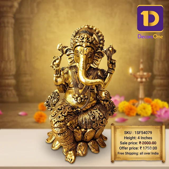 DecorsOne Brass Fine Art Ganesha Idol Sitting On Lotus Base