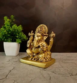 DecorsOne Authentic Brass Rectangle Sofa Ganesha | Zen Reclining Ganapati Idol for Modern Vastu & Luxury Decor