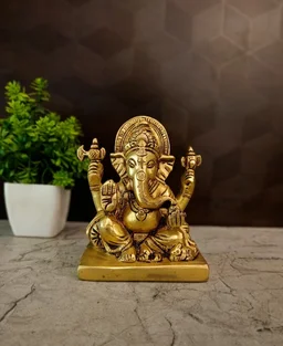 DecorsOne Authentic Brass Rectangle Sofa Ganesha | Zen Reclining Ganapati Idol for Modern Vastu & Luxury Decor