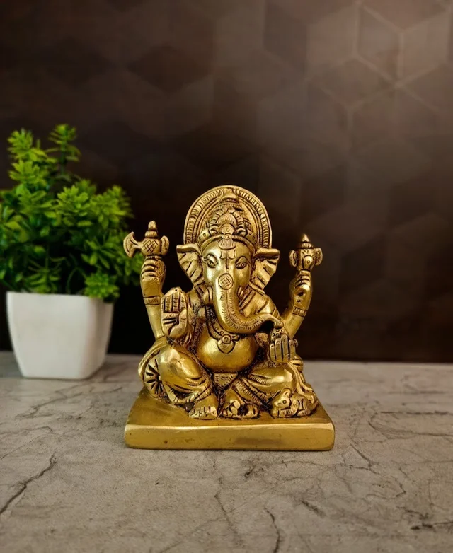 DecorsOne Authentic Brass Rectangle Sofa Ganesha | Zen Reclining Ganapati Idol for Modern Vastu & Luxury Decor