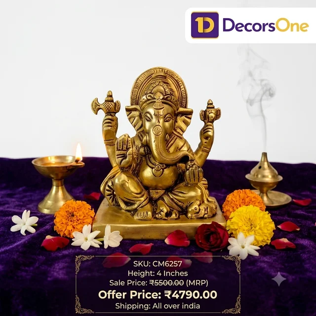 Authentic Brass Rectangle Sofa Ganesha | Zen Reclining Ganapati Idol for Modern Vastu & Luxury Decor
