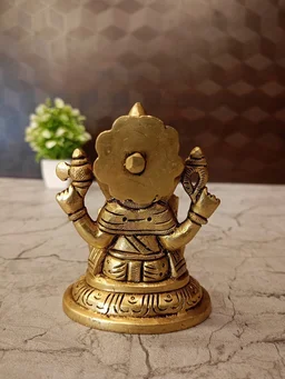 DecorsOne Base Ganesha Sitting On Oval Base / Symbol of Wisdom and Intellect / Pure Brass And Antique Finish , Handicraft Statue