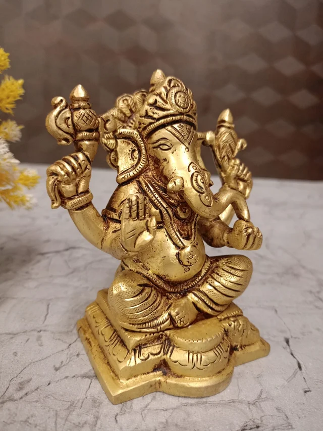 DecorsOne Buy Brass Ganesha Idol Best For Pooja / Handicraft And Antique Finish