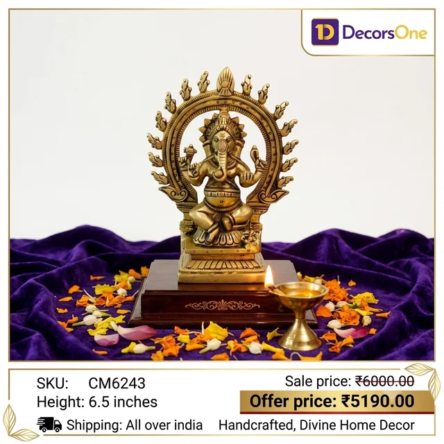 Premium Brass Unique Arch Ganesha Idol | Exquisite Prabhavali Ganapati Statue for Vastu & Heritage Decor