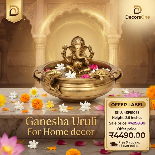 DecorsOne Brass Ganesha Uruli For Home decor 3.5"