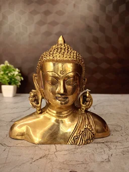 DecorsOne Brass Plain Semi Buddha Idol / Golden Finish