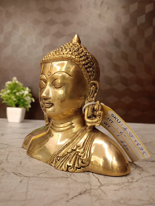 DecorsOne Brass Plain Semi Buddha Idol / Golden Finish