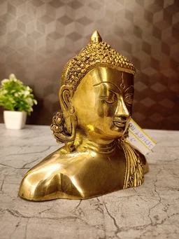 DecorsOne Brass Plain Semi Buddha Idol / Golden Finish