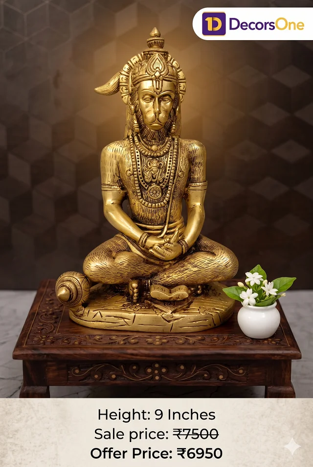 Brass Meditating Hanuman Statue