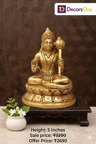 Brass Hanuman Idol Sitting On Oval Base