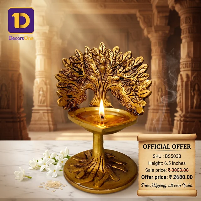 DecorsOne Brass kalpavriksha Diya With Tree 6.5"