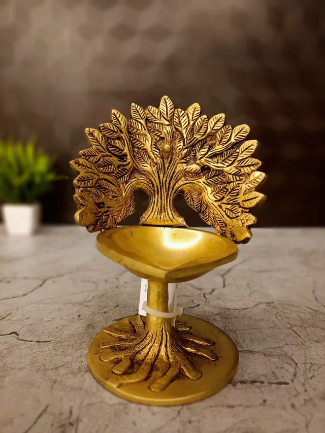 DecorsOne Brass kalpavriksha Diya With Tree 6.5"