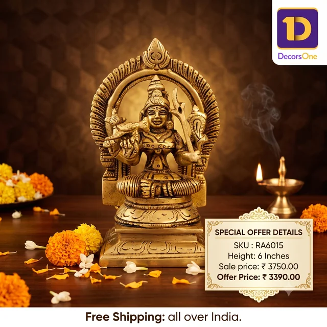 DecorsOne Brass Kamatchi Amman With Thiruvachi - 6''
