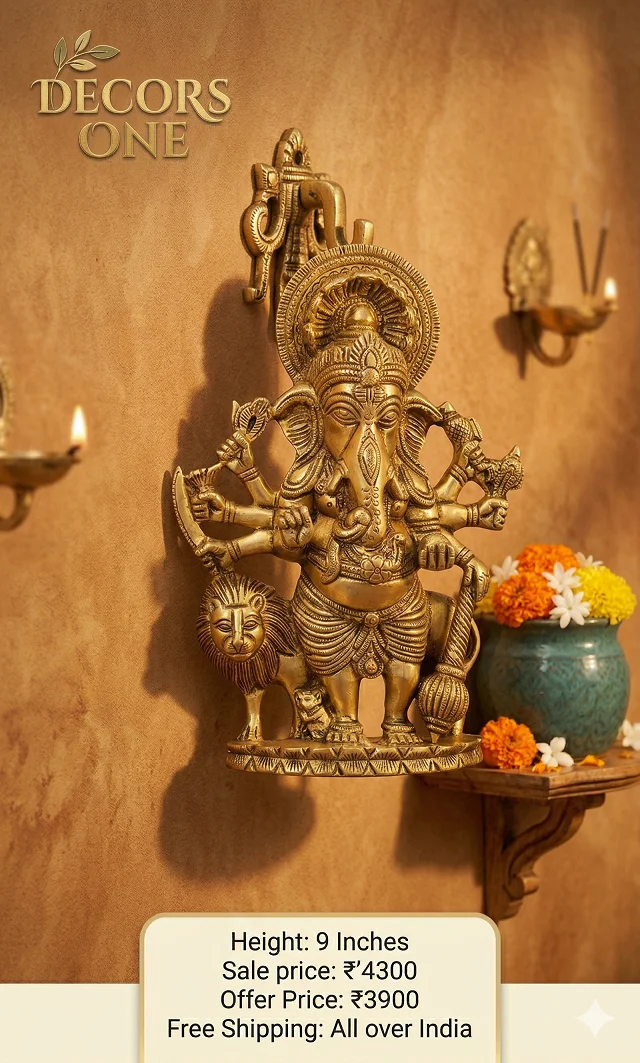 Brass Kantristi Ganesha Wall Mount 9"