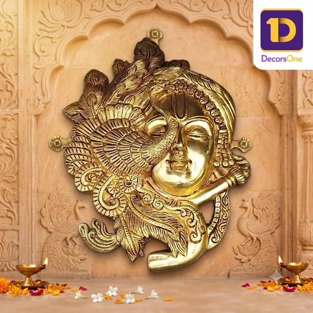 DecorsOne Brass Krishna Face with Flute Wall Hanging