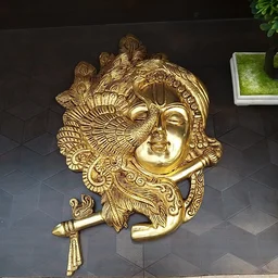 DecorsOne Brass Krishna Face with Flute Wall Hanging