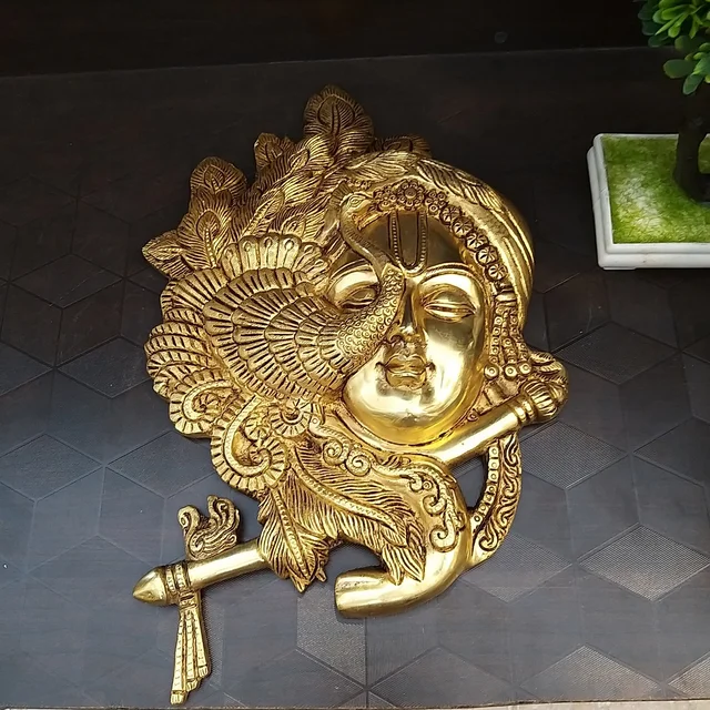DecorsOne Brass Krishna Face with Flute Wall Hanging