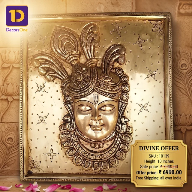 DecorsOne Brass Krishna Face Wall handing , Square Plate