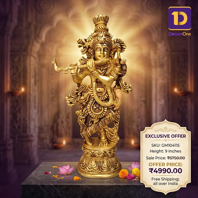 DecorsOne Brass Well Designed Krishna Idol