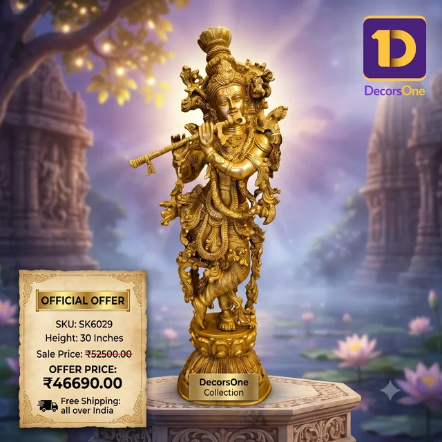 DecorsOne Brass Krishna Idol 30"