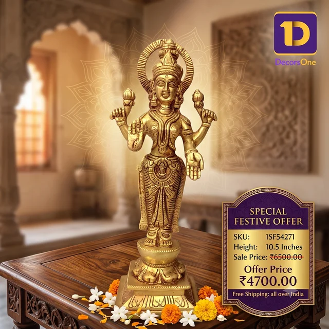 DecorsOne Brass Lakshmi Idol For Pooja 10.5″