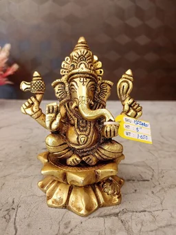 DecorsOne Buy Brass Ganesha Sitting On Lotus Base / Pure Antique And Handicraft Idol , Bringer of Good Luck and Prosperity