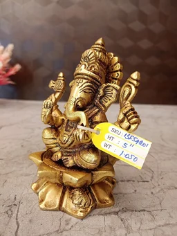 DecorsOne Buy Brass Ganesha Sitting On Lotus Base / Pure Antique And Handicraft Idol , Bringer of Good Luck and Prosperity
