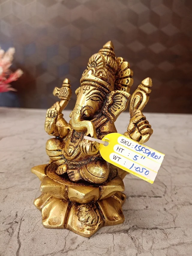 DecorsOne Buy Brass Ganesha Sitting On Lotus Base / Pure Antique And Handicraft Idol , Bringer of Good Luck and Prosperity