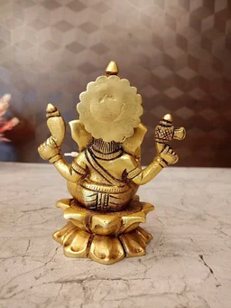 DecorsOne Buy Brass Ganesha Sitting On Lotus Base / Pure Antique And Handicraft Idol , Bringer of Good Luck and Prosperity