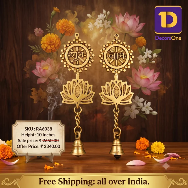 DecorsOne Brass Lotus With Bell Wall Mount Pair 10"