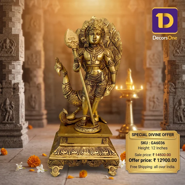 DecorsOne Brass Fine Crafted Lord Murugan Idol 12"