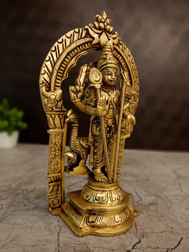 DecorsOne Brass Thiruchendur Murugan With Thiruvachi 10"