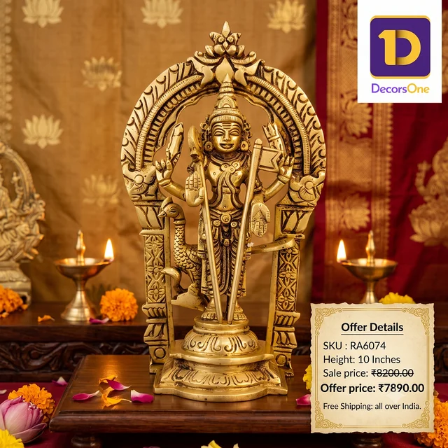 DecorsOne Brass Thiruchendur Murugan With Thiruvachi 10"