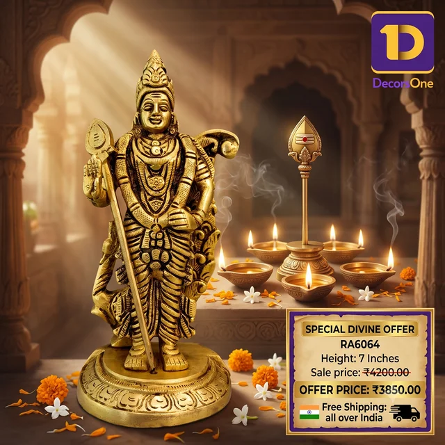 DecorsOne Brass Murugan With Peacock Idol 7"