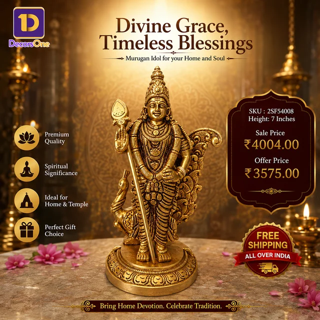 DecorsOne Brass Murugan Idol Embrace Divine Wisdom and Courage