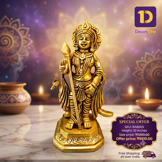 DecorsOne Brass Murugan With Peacock 10"