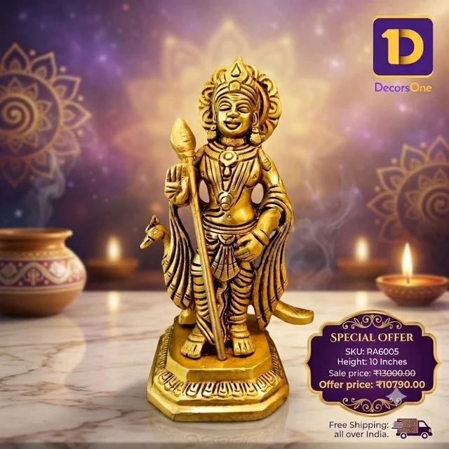 DecorsOne Brass Murugan With Peacock 10"
