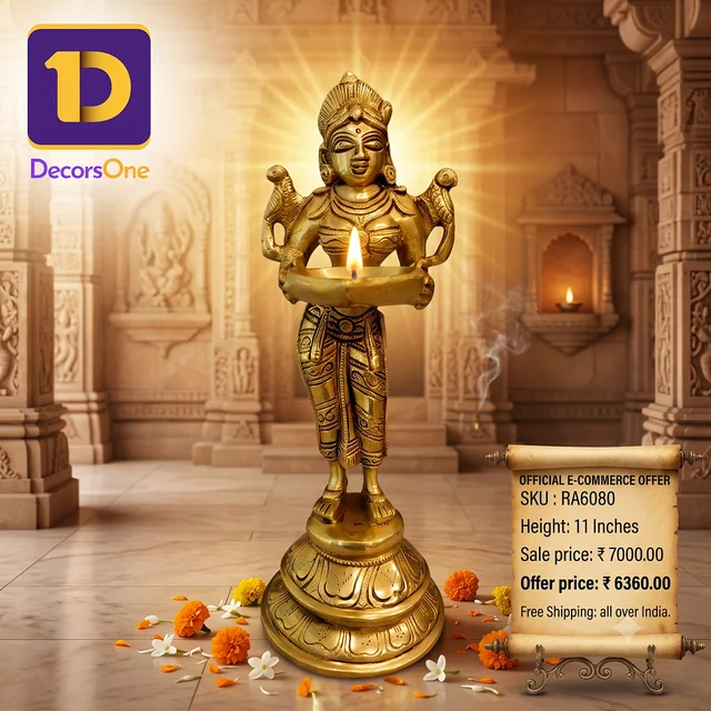 DecorsOne Brass Paavai Diya Standing 11"