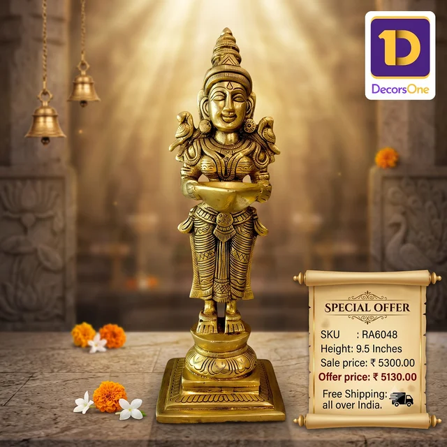 DecorsOne Brass Pavai Diya -Idol 9.5"