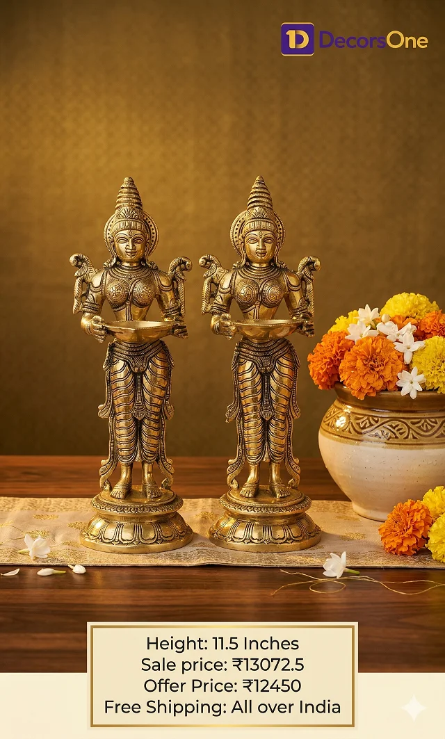DecorsOne Brass Paavai Diya pair For Home Decor And Pooja Room / handicraft Idol 12″