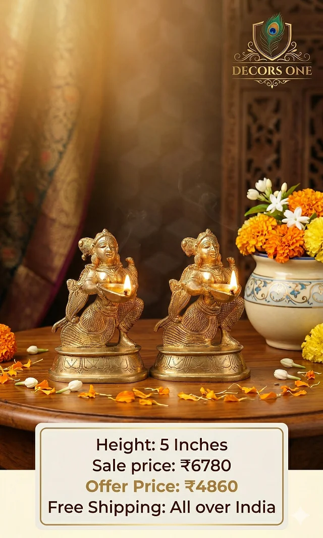 DecorsOne Brass Sitting Paavai Diya Set- 5″