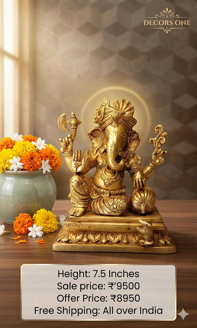 Brass Pagadi Ganesha idol For Pooja 7.5"