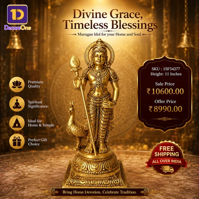 Brass Palani Murugan Statue , Pure And Antique Finish / Bring Home Divine Grace and Victorious Energy with Our Handcrafted Brass Murugan Idol