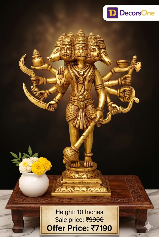 Brass Standing Panjamuga Hanuman Statue