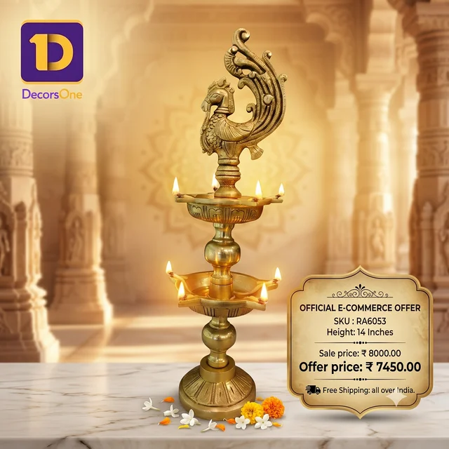 DecorsOne Brass Five Face Annam Kuthuvilakku With Two Layer 14"