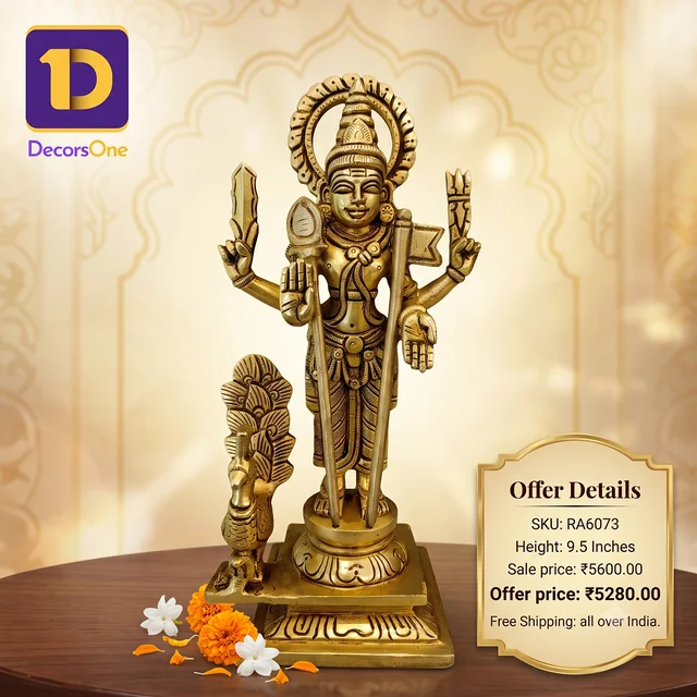 DecorsOne Brass Thiruchendur Murugan Idol 9.5"
