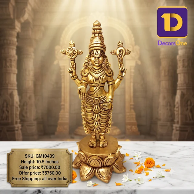DecorsOne Buy Brass Perumal Standing On Lotus Base Statue