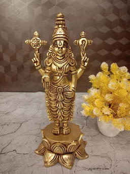 DecorsOne Buy Brass Perumal Standing On Lotus Base Statue