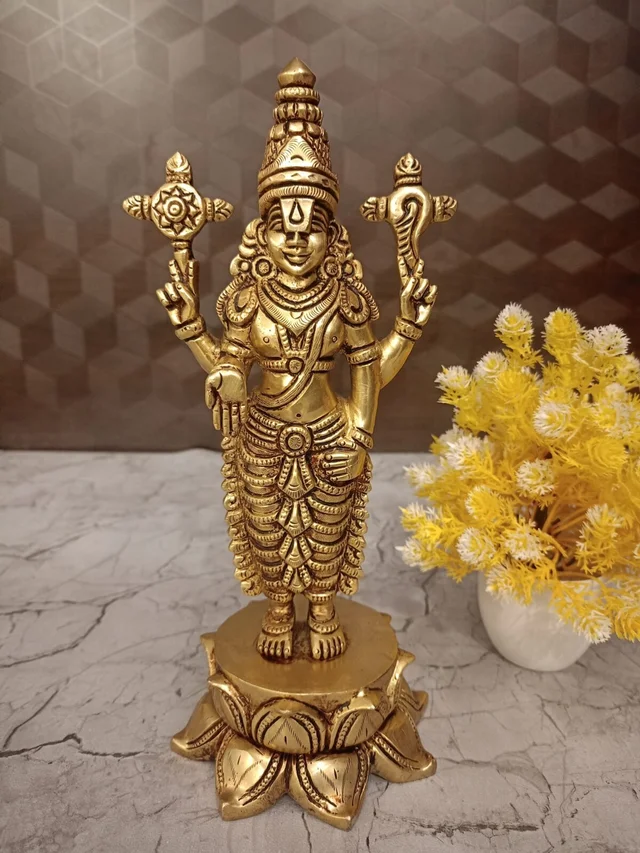 DecorsOne Buy Brass Perumal Standing On Lotus Base Statue