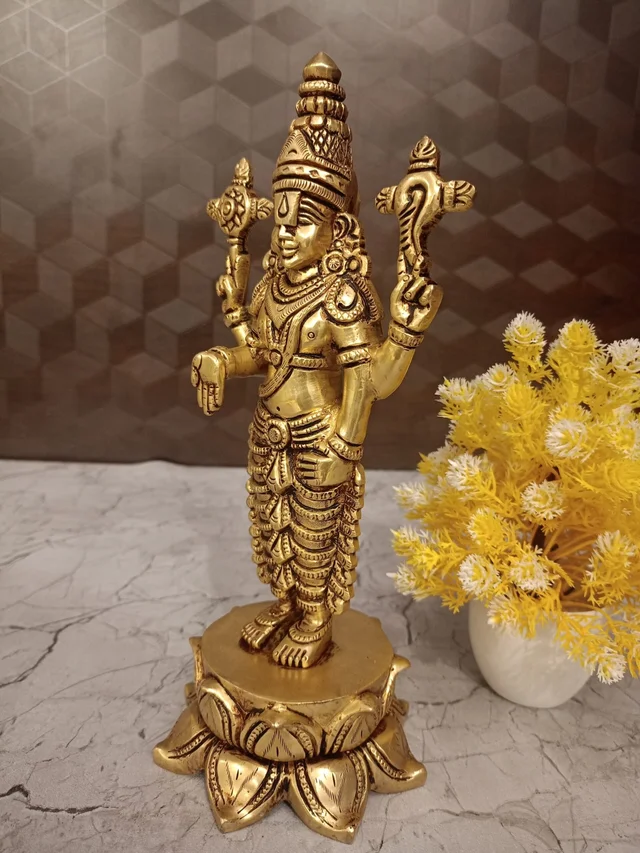 DecorsOne Buy Brass Perumal Standing On Lotus Base Statue
